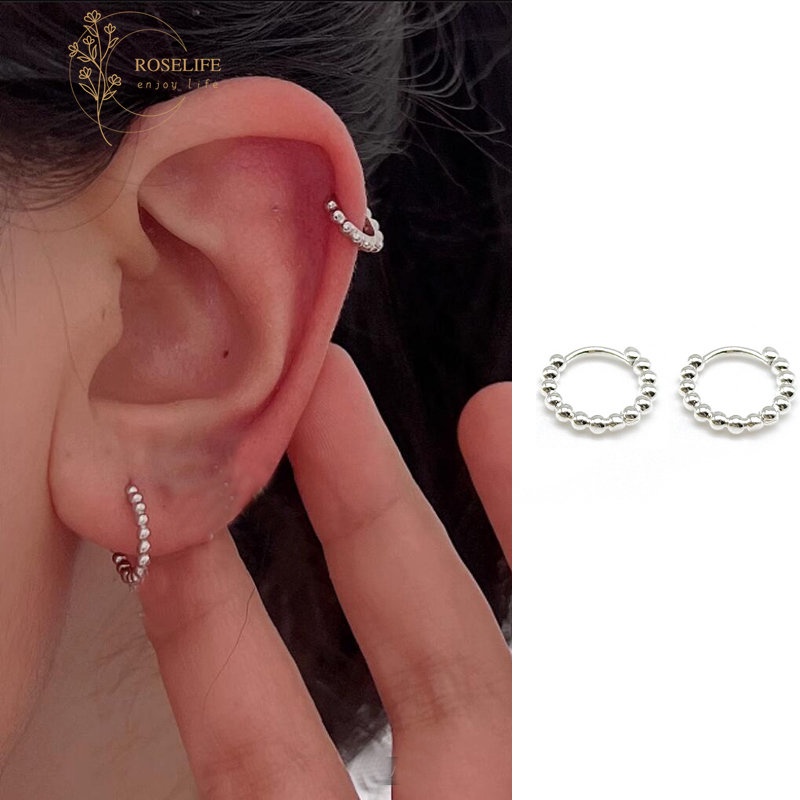 Roselife Vintage Manik-Manik Kecil Anting Hoop Bulat Untuk Wanita Gadis Chic Geometris Lingkaran Round Earring Perhiasan Telinga Elegan 1pasang