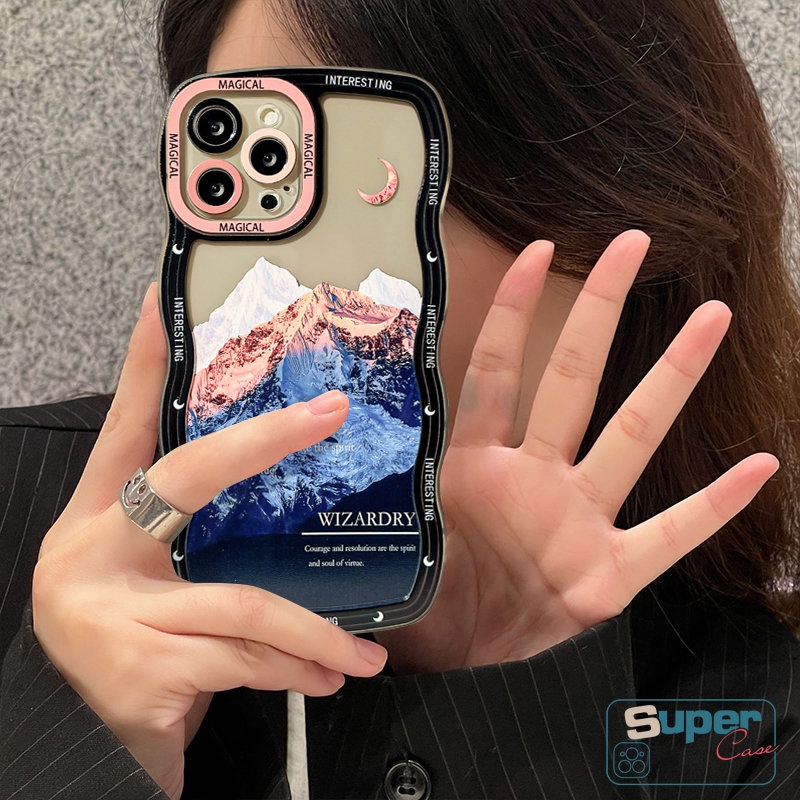 IPHONE Casing Ponsel Tepi Bergelombang Kompatibel Untuk Iphone13 11 12 14 Pro Max X XR XS Max 14 6 7 8 6s Plus SE 2020 Fantasi Matahari Salju Gunung Tahan Kotoran Lembut Tpu Cover