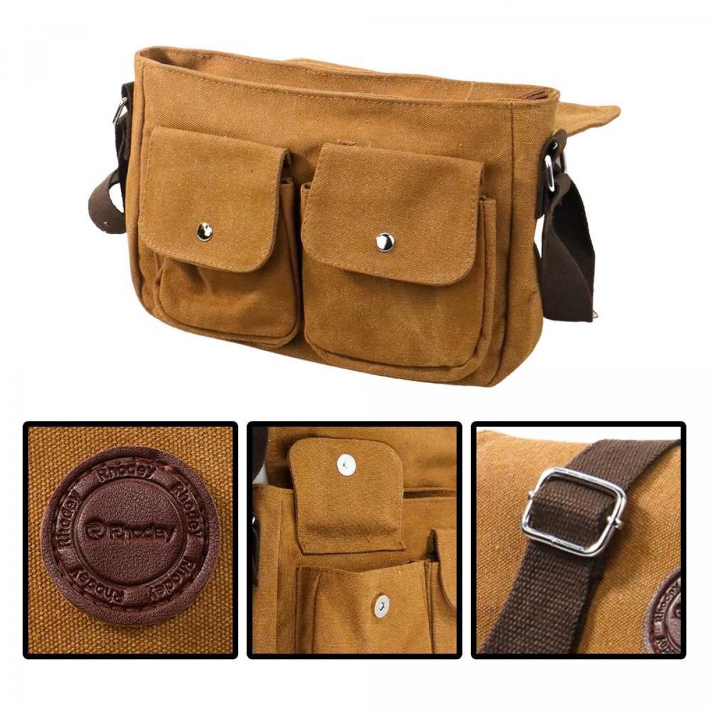 Rhodey Tas Selempang Messenger Bag Bahan Kanvas Multi Slot