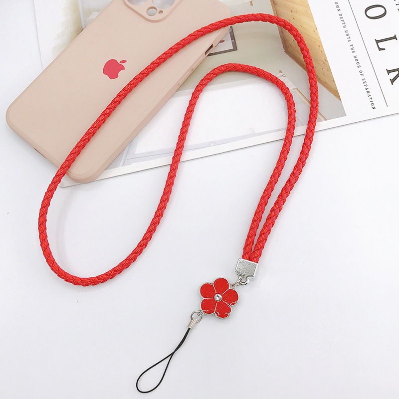 8warna Solid PU Leather Braided Camellia Anti-lost Lanyard Panjang Untuk iPhone Android OPPO VIVO Huawei Xiaomi Redmi Samsung Semua Casing Ponsel Universal DIY Strap