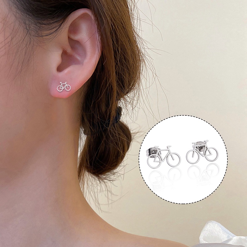 Tiny Bike Bicycle Anting Stainless Steel Untuk Wanita Fashion Warna Perak Kebugaran Olahraga Stud Earrings Piercing Telinga Perhiasan Hadiah Teman