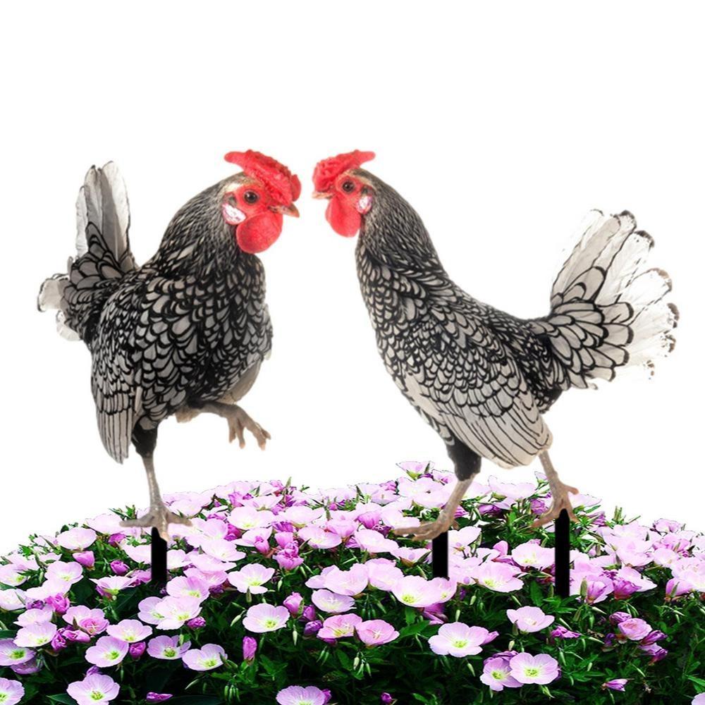 R-FLOWER Garden Chicken Stake Akrilik Ornamen Taman Cetak Dua Sisi Realistis