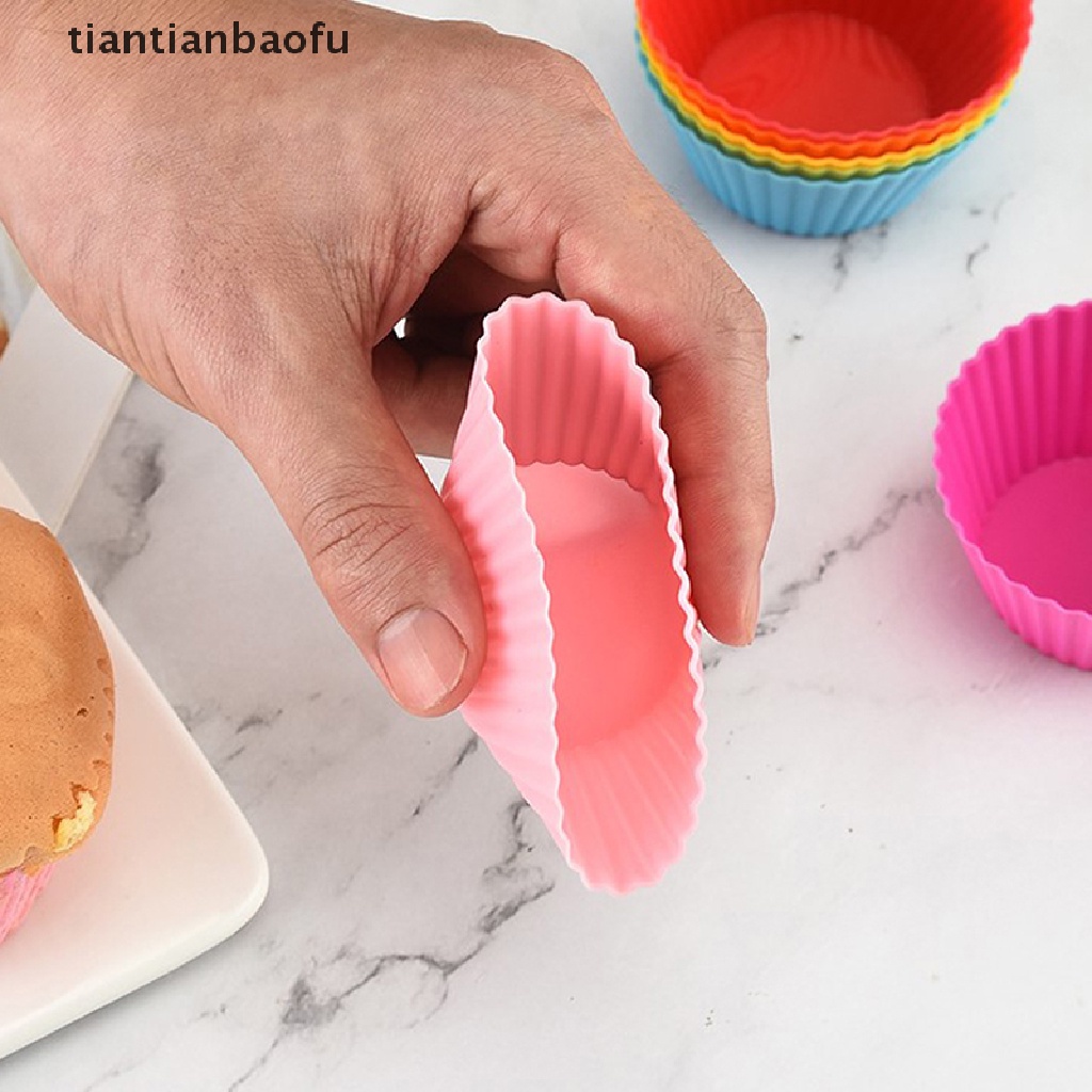 [tiantianbaofu] 7 Pcs/lot Silikon Kue Cup Bulat Berbentuk Muffin Cupcake Cetakan Kue Perlengkapan Masak Dapur Rumah Kue Decorag Tools Butik