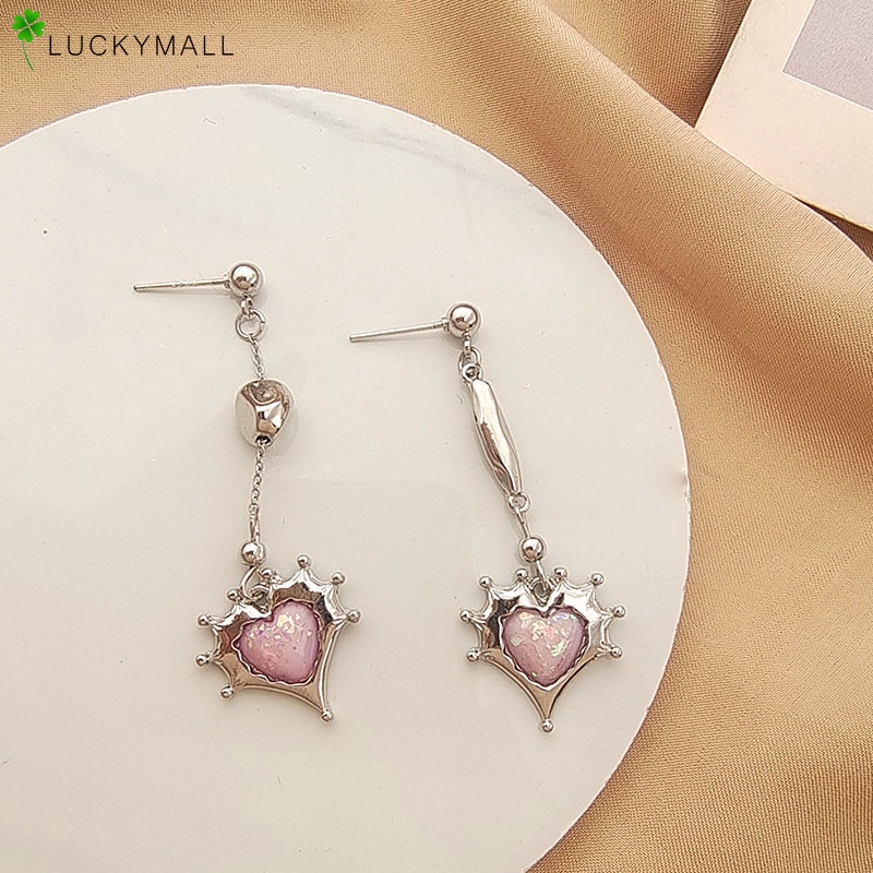 Fashion Anting Batu Permata Merah Muda Korea Y2K Perak Drop Earring Untuk Wanita Hypoallergenic Aksesoris Perhiasan