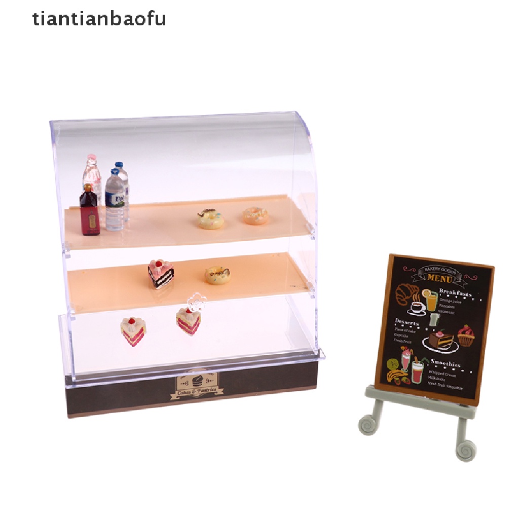 [tiantianbaofu] 1set 1: 12rumah Boneka Lemari Pajangan Kue Mini Papan Nama Berdiri Dekorasi Pemandangan Hidup Butik