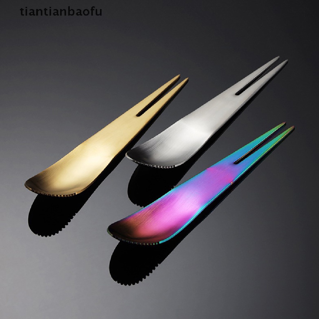 [tiantianbaofu] Kreatif Stainless Steel Garpu Buah Dual-Use Serba Guna Es Krim Dessert Sendok Garpu Buah Portable Cocktail Salad Fruit Forks Garpu Kue Butik