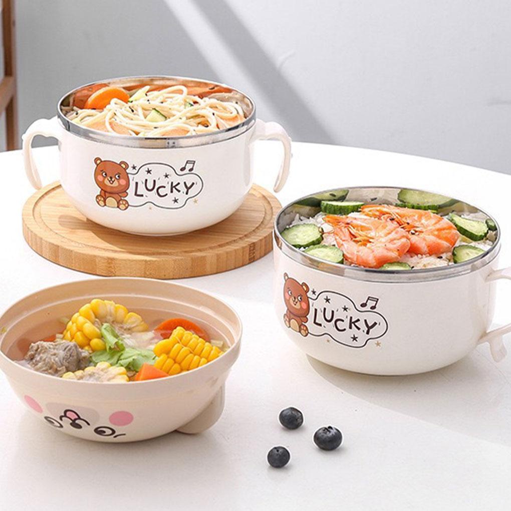 Kartun Mangkuk Mie Instan Stainless Steel Dengan Tutup Mug Kapasitas Besar Anti Bocor Nasi Sup Kotak Makan Siang Siswa