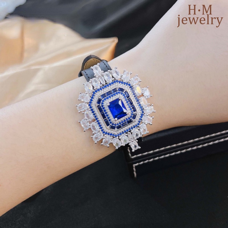 S925 Perak Safir Kalung Berlian Biru Gelang Tali Pergelangan Tangan Dual-Wear Pendant