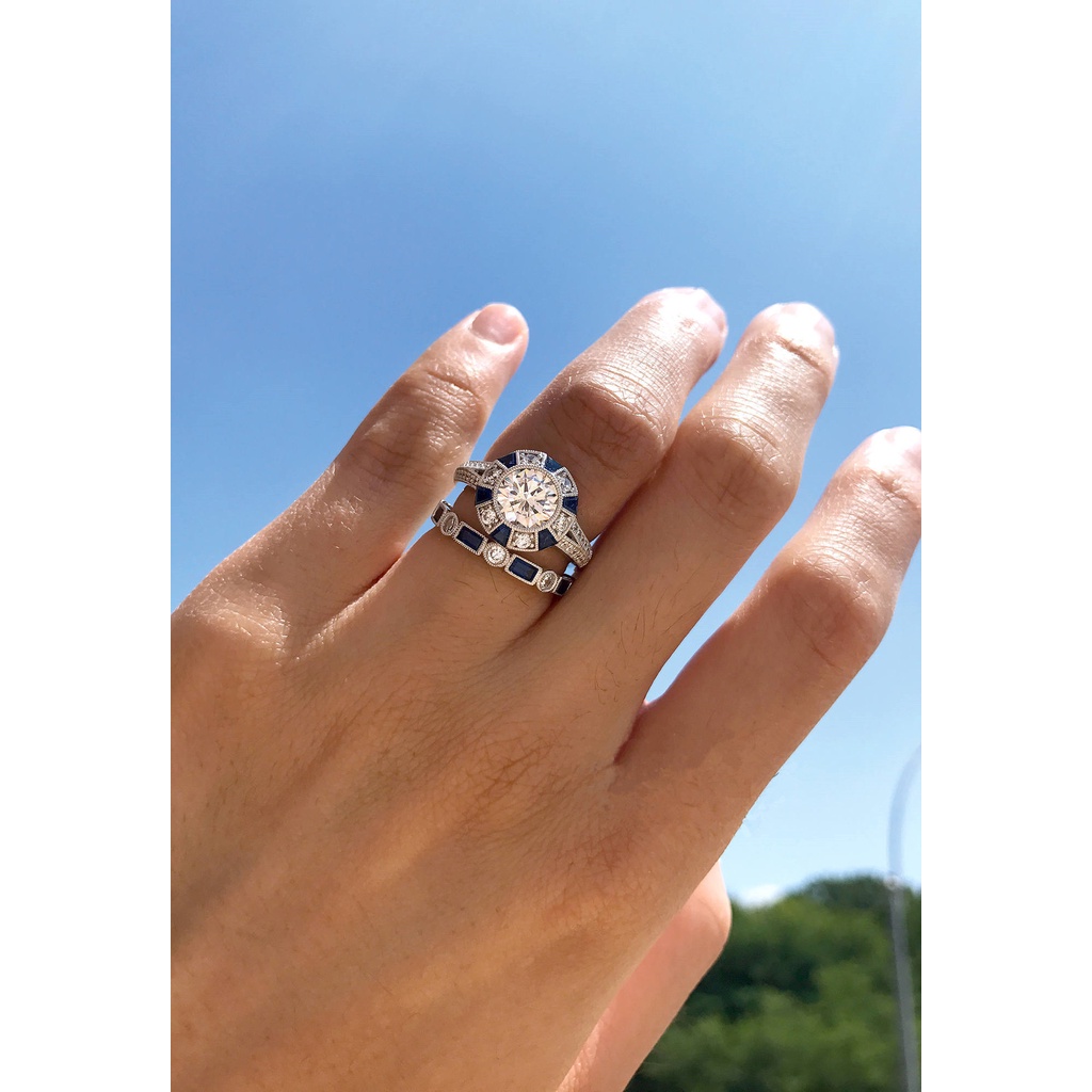 Goldkingdom Aksesoris Perhiasan Fashion Ready Stock Baru Terlaris Cincin Berlian Topaz Biru Sintetis Eropa Dan Amerika Cincin Pertunangan Perempuan.