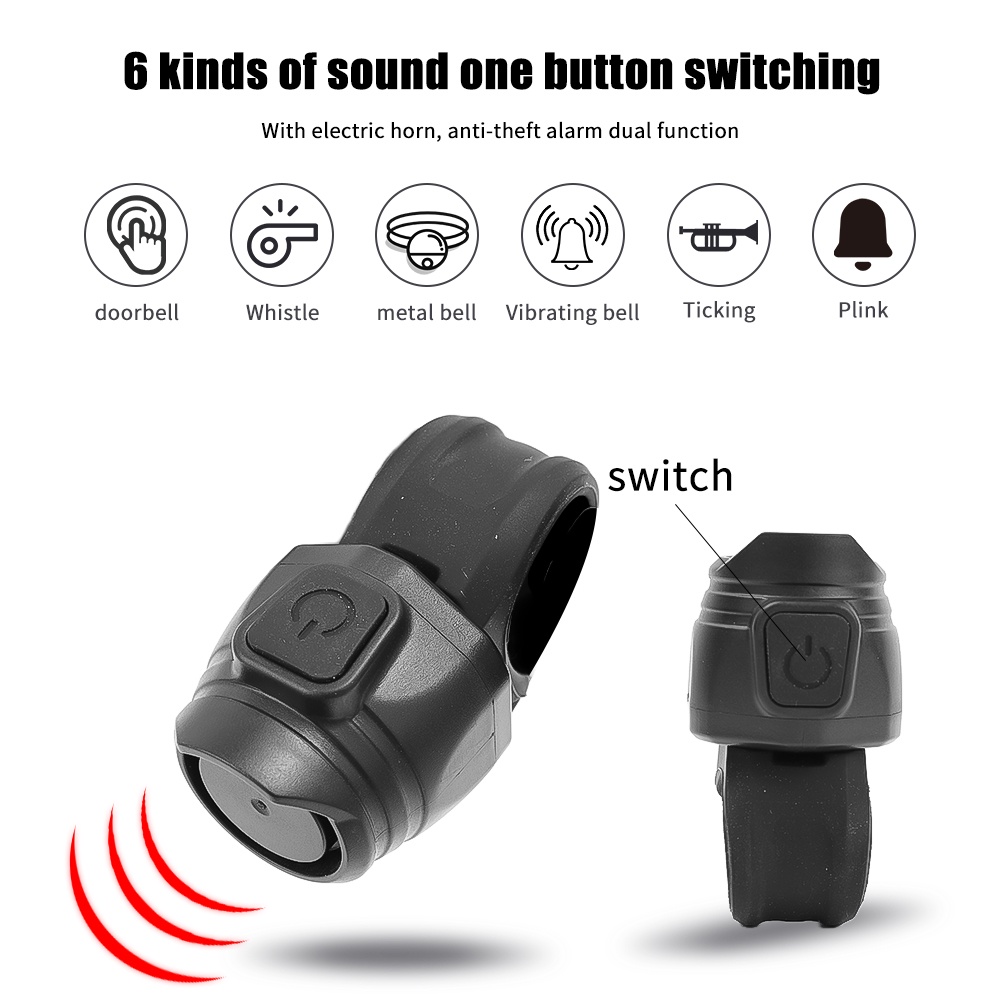 6mode Motor Sepeda Bel Listrik Stang Sepeda Mini Alarm Horn USB Rechargeable Bicycle Horn MTB Jalan Bersepeda Alarm Anti Maling Tanduk Alarm Maling Aksesoris Sepeda