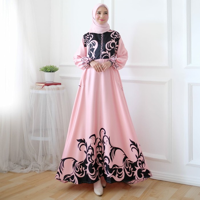 Baju Gamis Wanita Linawa Busui Polos remaja muslim Gaun Pesta Dress plisket Lebaran Terbaru 2021