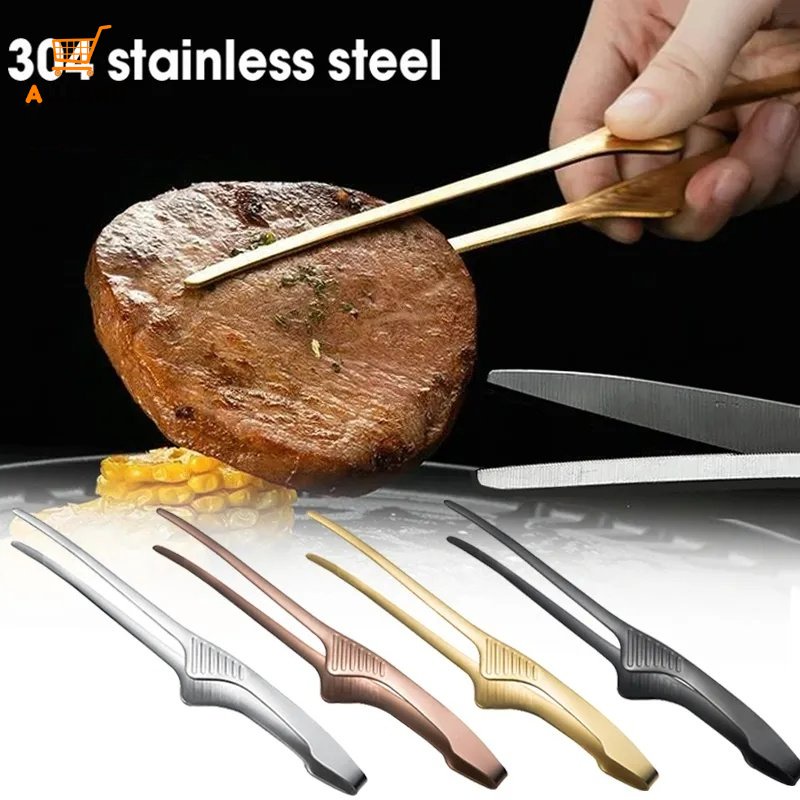 Klip BBQ Stainless Steel Berdiri Sendiri/Penjepit Makanan Barbekyu Panggangan Outdoor/Gadget Masak Anti Lengket Dapur