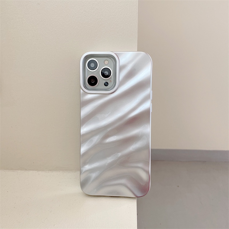 Case Glossy Gelombang 3D Untuk iPhone 14 Pro 13 12 Pro Max Case 11 Pro Max 6 7 8 Plus Silikon Lembut Rasa Kulit Penutup Belakang