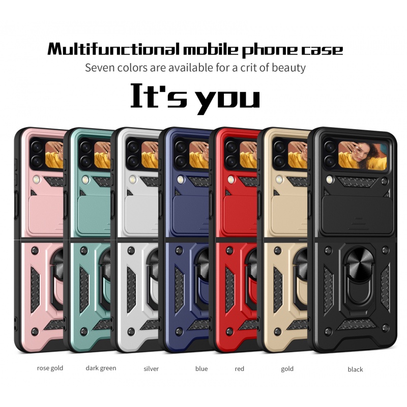 Cocok Untuk Samsung Z Flip4 Casing Ponsel Kacamata Anti Jatuh Z FLIP3 Perlindungan Cincin Magnetik