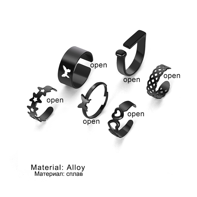 6pcs/set Punk Jari Cincin Minimalis Halus Hitam Geometris Logam Cincin Untuk Wanita Perempuan Pesta Fashion Perhiasan