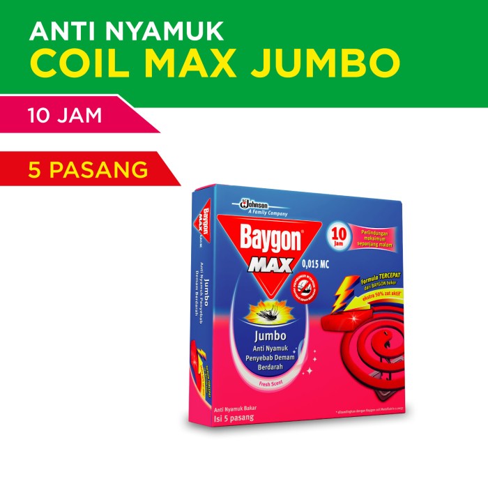 BAYGON Max Anti Nyamuk Bakar isi 5 Pasang Baygon Coil Jumbo Max Merah 10Hr 150g OBAT NYAMUK BAKAR BAYGON MAX DBD