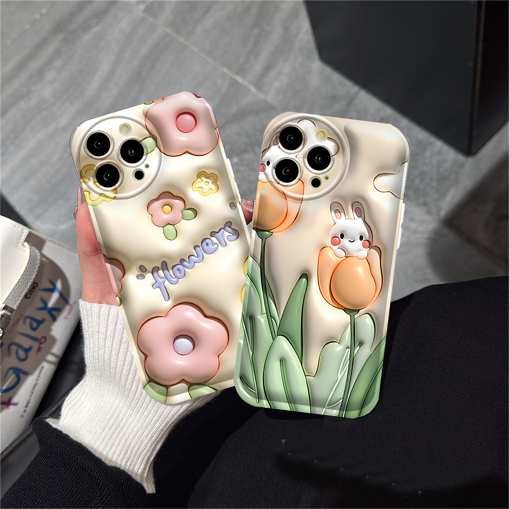 Case Realme 10 C15 C12 C25S C11 C20 realme5 5i 6i C3 8i C21Y C25Y Tulip Kelinci Bantal Udara TPU Phone Cover