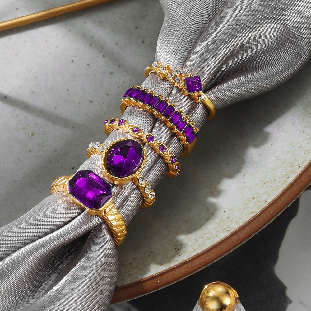 6-piece Set 7-piece Set Vintage Berlian Hias Giok Ular Cinta Tetes Minyak Oval 5-piece Set Cincin