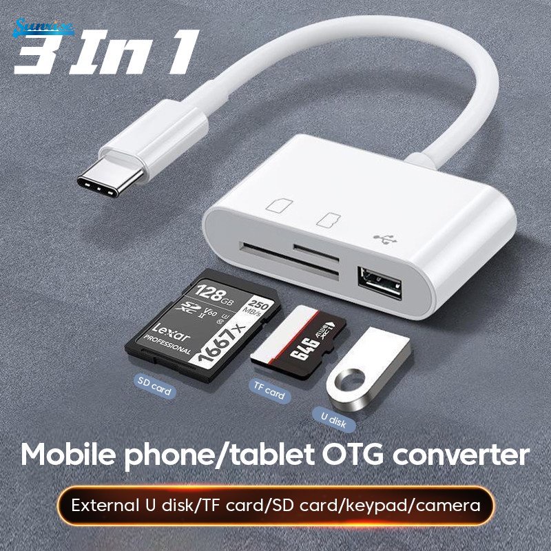 Adaptor 3in1 Portable Type-C TF SD Memory Cards Reader Writer Compact Flash USB-C Untuk Handphone USB Type C Card Reader