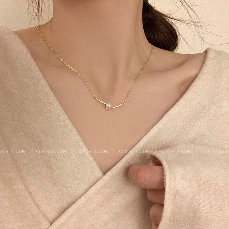 Yeezii Kreatif Mutiara Sumpit Kalung Emas Rantai Liontin Choker Untuk Wanita Aksesoris Perhiasan Sederhana