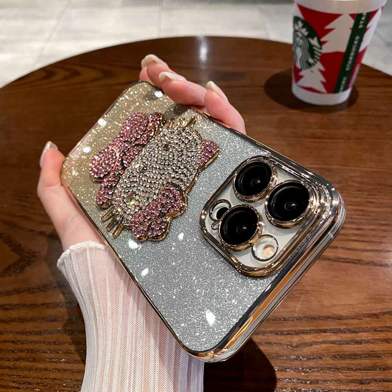 For iPhone 11 12 13 14 Pro Max Bling Bling Sparkly Diamond Hello Kitty Rhinestone Case Luxury Soft Silicone Gradient Women‘s Fashion