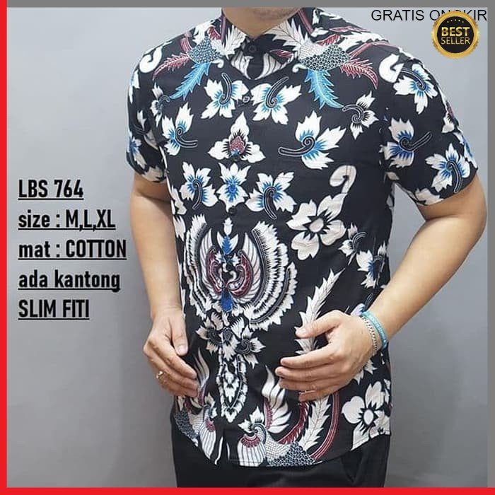 KEMEJA PRIA BATIK LENGAN PENDEK HEM BAHAN KATUN HALUS 40S LBS 764 BAJU MODERN MEWAH SLIMFIT SLIM FIT BY JAKARTA