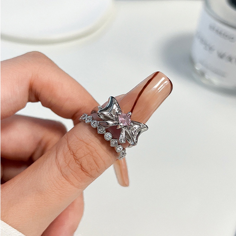 Gadis Vogue Ikatan Simpul Cincin Zirkon Alloy Ring