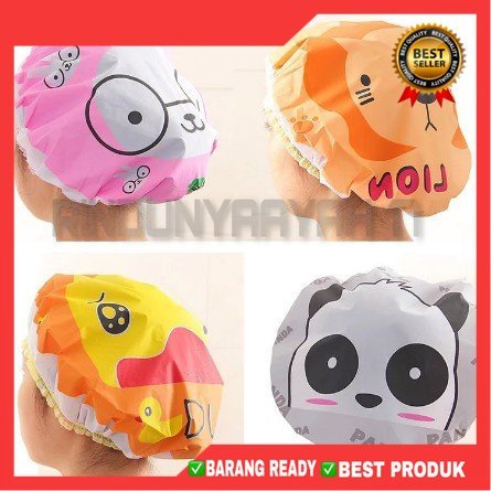 (RA)Shower Cap Karakter Topi Penutup Cover Kepala Pelindung Rambut Waterproof Anti Air Basah Unik Lucu