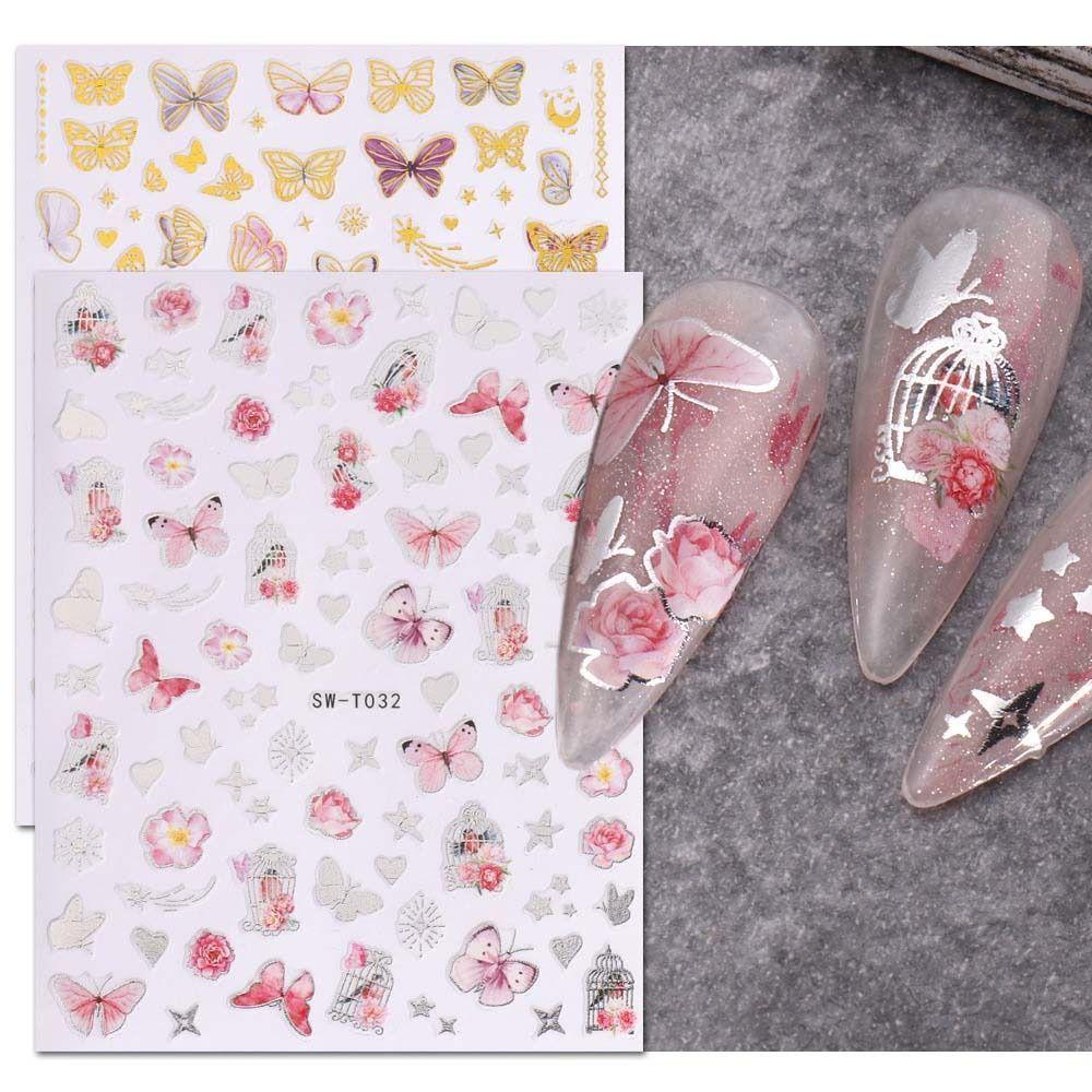 Needway Stiker Kuku Kupu-Kupu Wanita Bintang Bronzing Butterfly Self Adhesive Dekorasi Kuku