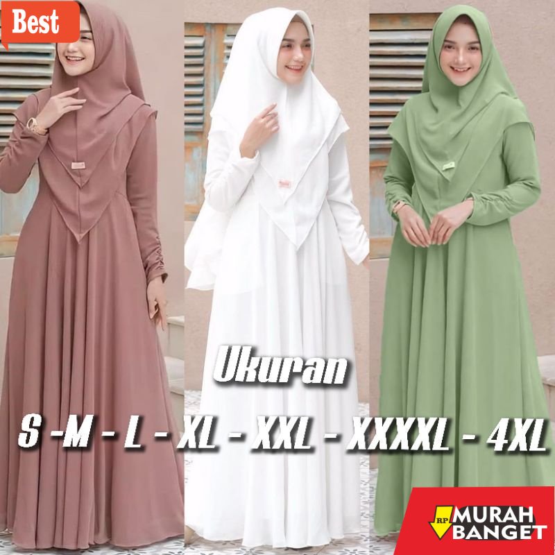 tren buat lebaran terbaru- GAMIS SYARI JILBAB 2 LAYER UKURAN M L XL XXL XXXL 4XL SET MURAH BUSUI POL