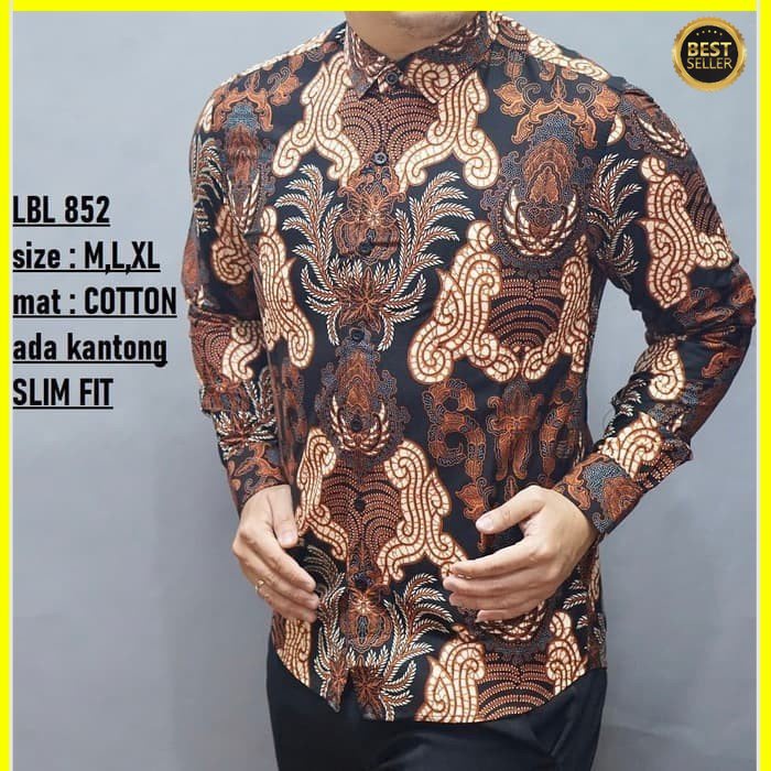 KEMEJA PRIA BATIK LENGAN PANJANG HEM BAHAN KATUN HALUS 40S LBL 852 MEWAH PREMIUM BAJU ELEGANT SIZE M L XL  SKU MS JAKARTA