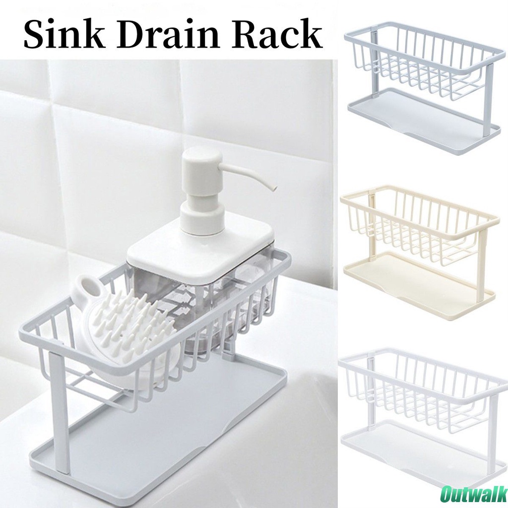 ღ Wastafel Drain Rack Sponge Saluran Pemegang Dapur Wastafel Caddy Rak Berdiri Sikat Pembersih Sabun Organizer Dapur Gadget Kenyamanan Peralatan rak