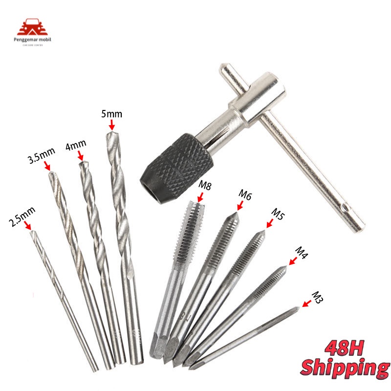 6pcs/10 PCS Hand Tap Die Set Mata Bor Tap Die / Alat Senai Pembuat Ulir Sekrup /dengan Tap Wrench Original Alat Pertukangan