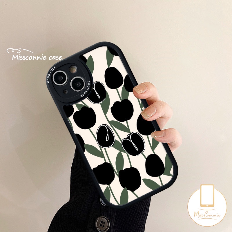 Case Realme C35 C15 C25Y C12 C17 C2 C3 C11 C53 C31 C20A C21Y C30 C20 C25s 9i 8 5i 8i 7i 6s 6i 6 5 8Pro C21 GT C17 Simple Bunga Tulip Hitam Couple Cover