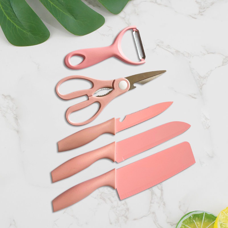 (UMU SUPPLIER) Kitchen Knife Set / Pisau Tatakan Pengupas Gunting Dapur Set 5 in 1