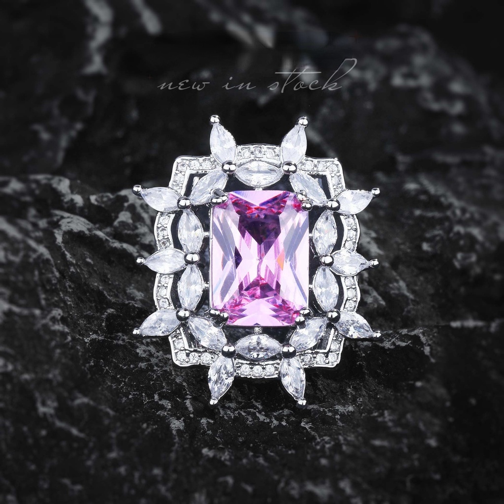 Goldkingdom Fashion Perhiasan Aksesoris Ready Stock Klasik Art Deco Style Jewelry Edward Arsitek Estetik Bunga Es Berlian Kuning Argyle Pink Berlian Cincin Perempuan