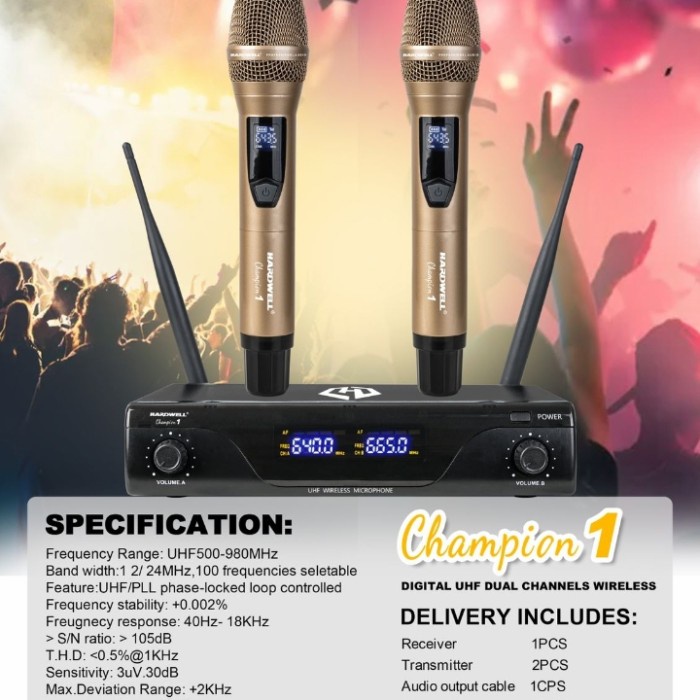 MIC WIRELESS HARDWELL CHAMPION 1 HANDLE ORIGINAL WARNA - Gold