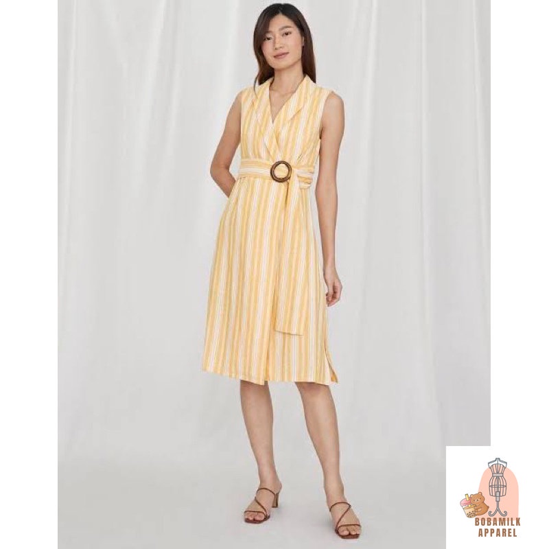 𝙉𝙀𝙒 Pomelo Purpose Sleeveless Belted Striped Dress Orange Vest Outer Oversized Fashion Wanita Brande