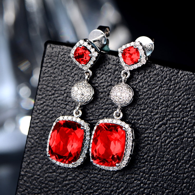 Goldkingdom Aksesoris Perhiasan Fashion Ready Stock Jual Anting Aquamarine Imitasi Panjang, Anting Ruby Darah Merpati Mewah Perbatasan Silang Di Eropa Dan Amerika