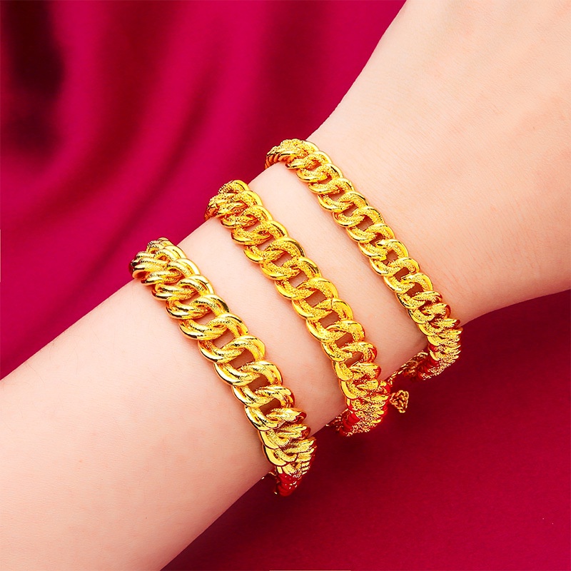 Goldkingdom Aksesoris Perhiasan Fashion Ready Stock Imperious Lapis Emas 24k Gelang Kasar Pria Dan Wanita Pasangan Minimalis Bentuk Cinta Tipis Gelang Rantai