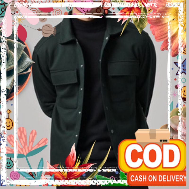 KEMEJA POLOS PRIA SHACKET JACKET OVERSIZE FLEECE COTTON TERBARU / jumbo