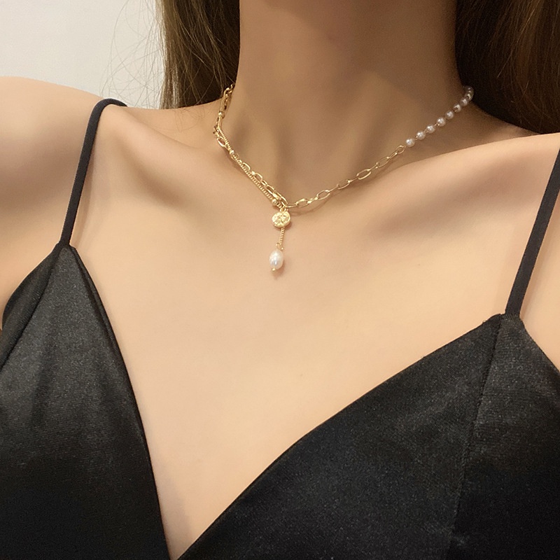 Kalung Mutiara Gaya Baroque Fashion Baru Wanita Double-layer Rumbai Choker Necklaces