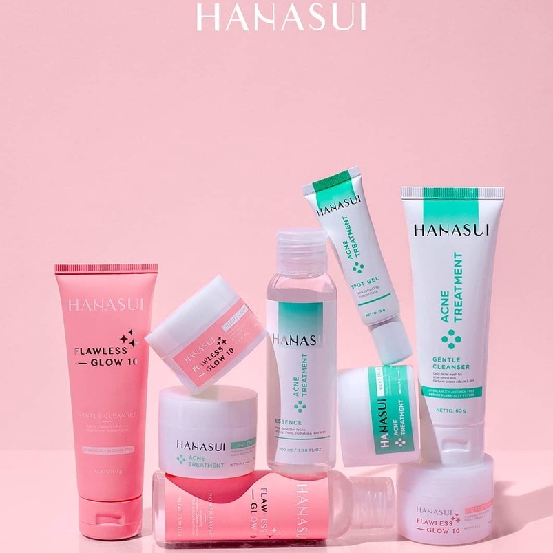 HANASUI Flawless Glow 10 & Acne Treatment Series Set Indonesia / Gentle Cleanser Power Essence Day N