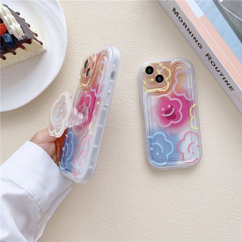 IPHONE Airbag Anti Jatuh Wajah Tersenyum Bunga Casing Ponsel Iphone11 12 13 14 Pro Max X Xs Max Xr 7 8 Plus Shockproof Case Cover