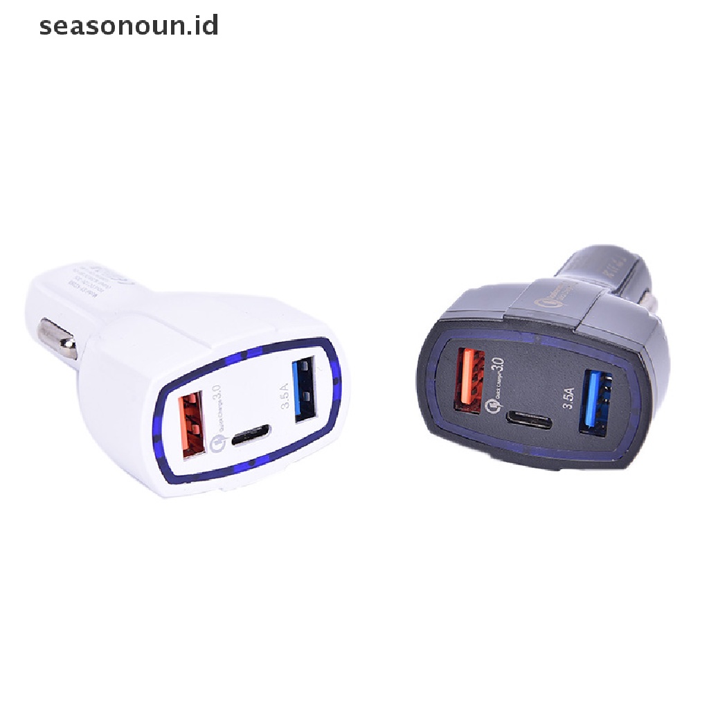 Seasonoun QC3.0 Quick Charge Adapter 2port USB+Charger Mobil Cepat Tipe-C 5V/3.5A.