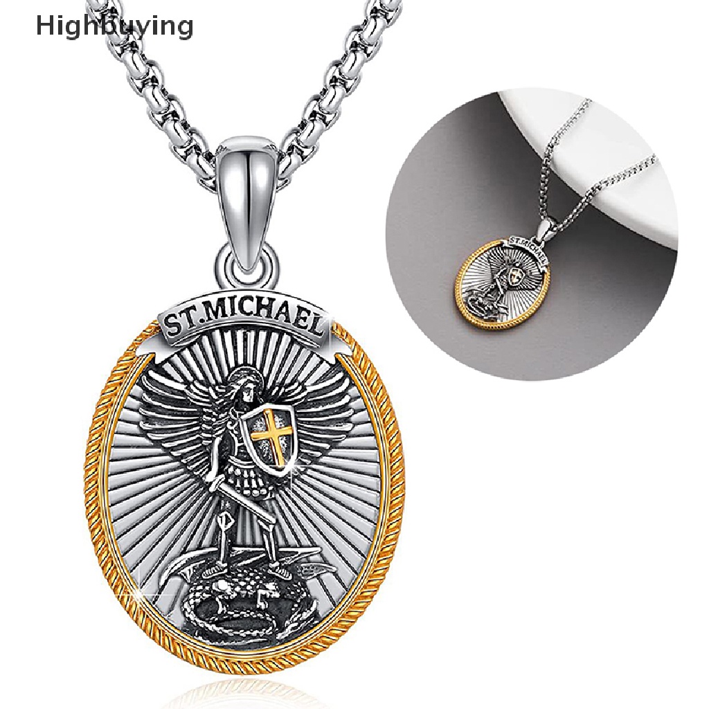 Hbid Liontin Santo Pelindung Katolik Michael St Michael The Archangel Pendant Necklace Kalung Perisai Ksatria Pria Unik Glory