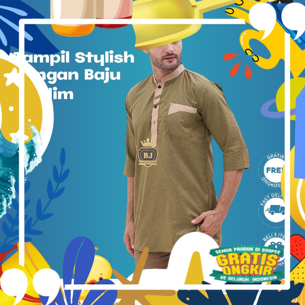 Super Mewah / Baju Kurta Pria Lathif Rafisqy Jaya - Kemeja Koko Muslimin Lengan 3/4 Semi Panjang Kat