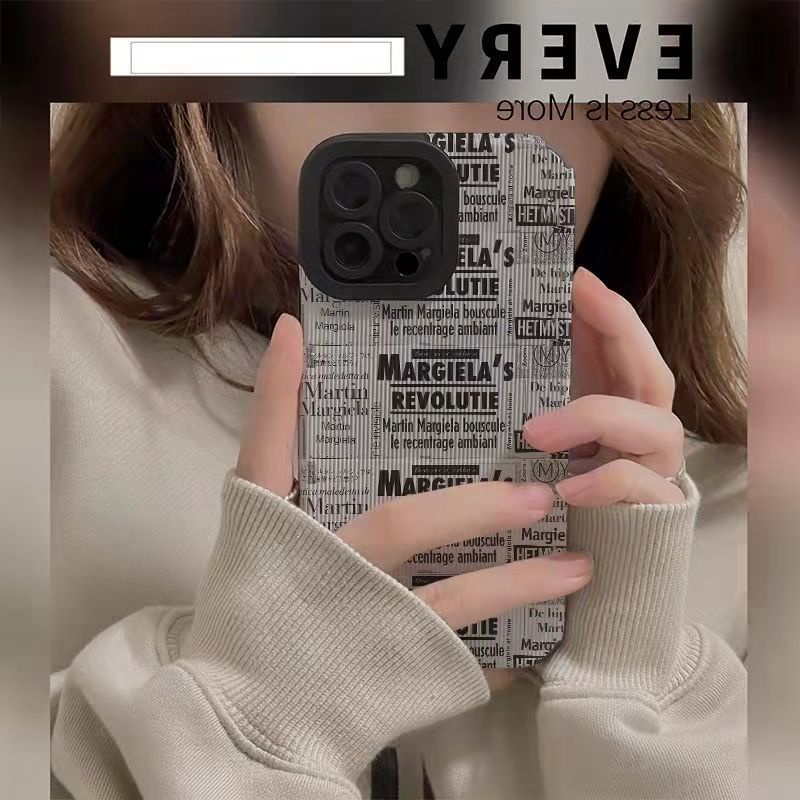 【Lamb Skin】Grey English Newspaper Poster Soft Case for IPhone 6S 7 Plus 8 Plus X XS XR XS Max 11 13 12 14 PRO Max 14 Plus 12 13 Mini Camera Protect Women's Fashion