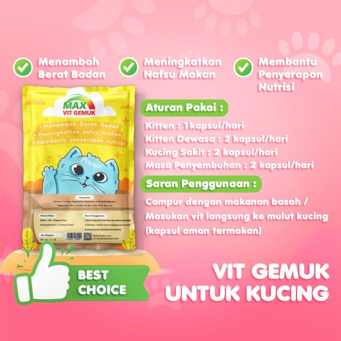 Max Gemuk Vitamin Suplemen Penambah Nafsu Makan Kucing