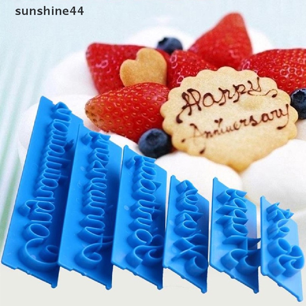 Sunshine 6Pcs/Set Cetakan Kue Kering Huruf Alfabet Kata Cookie Press Stamp Dekorasi Kue ID